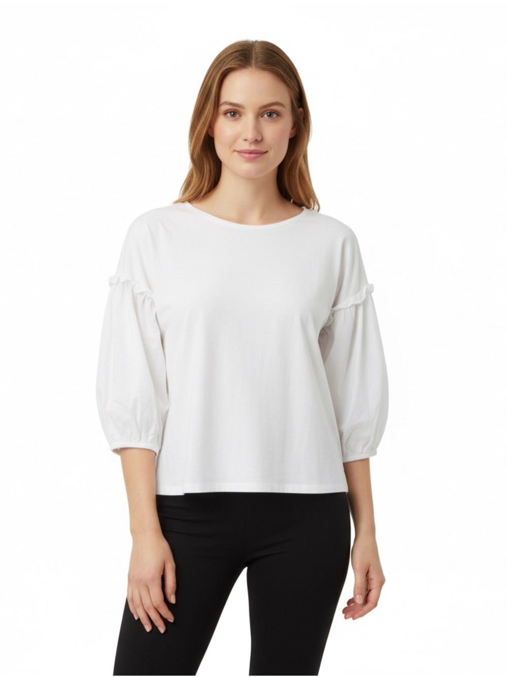 Ripe White Puff-Sleeve Crewneck Top Size Medium/EUC